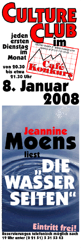Plakat Culture-Club-Lesung Jeannine Moens