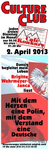 Kleinplakat Lesung Brigitte Wehrmexer-Janca, April 2013