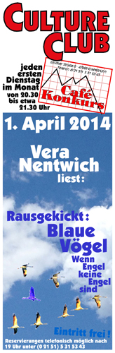 Kleinplakat  Lesung Vera Nentwich, 1. April 2014